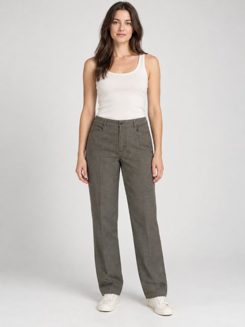 Stretch Riders Gray Herringbone Straight Leg Stretch Fit Pants Petite 8P